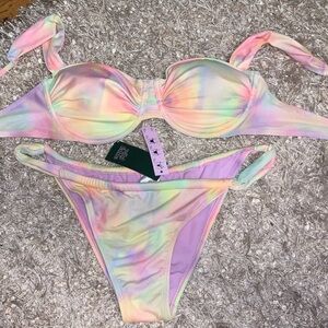 Rainbow colorful bikini size XL top NWOT Medium bottoms NWT